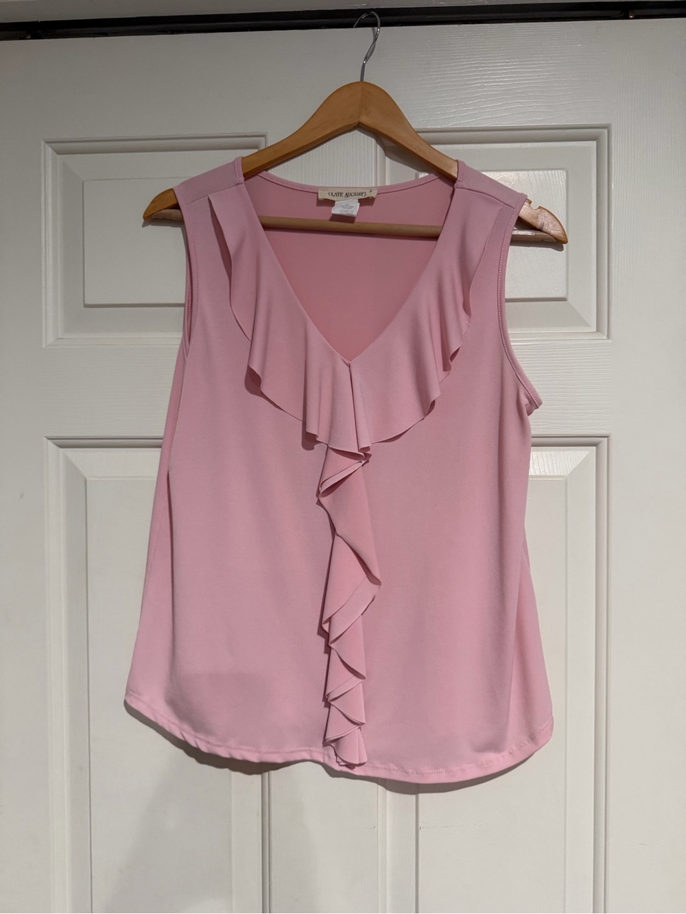 Classic Ruffle V-Neck Sleeveless Blouse in Light Pink